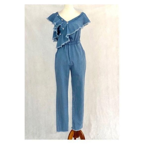 Signature8 Ruffle Collar Chambray Jumpsuit - Picture 3 of 12